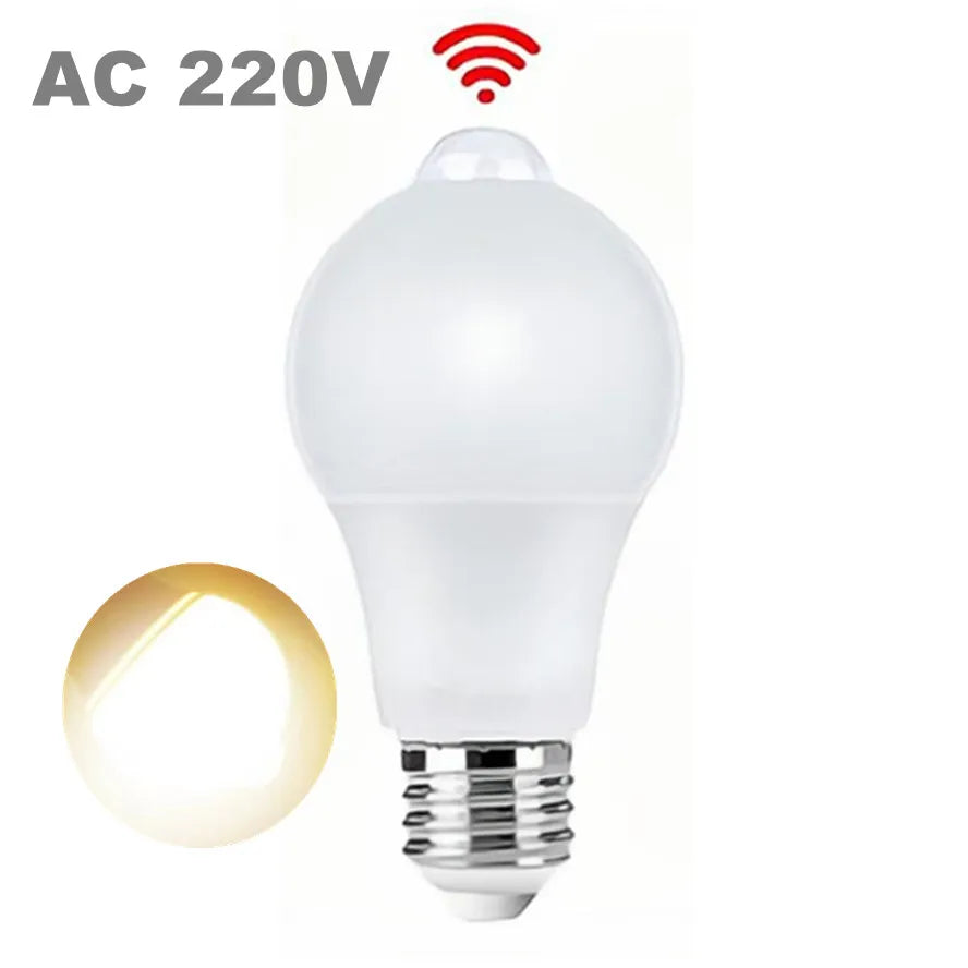 Lâmpada LED E27 de 12 W, 15 W, 18 W e 20 W com sensor de movimento Lâmpada LED PIR com sensor de luz Luz noturna liga/desliga automática para iluminação de estacionamento residencial 85 V-265 V