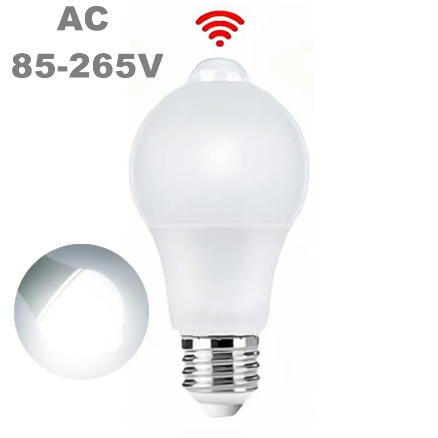 Lâmpada LED E27 de 12 W, 15 W, 18 W e 20 W com sensor de movimento Lâmpada LED PIR com sensor de luz Luz noturna liga/desliga automática para iluminação de estacionamento residencial 85 V-265 V