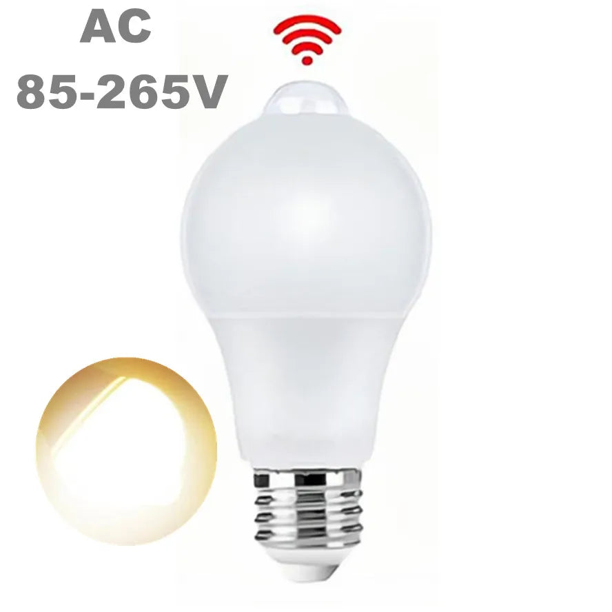 Lâmpada LED E27 de 12 W, 15 W, 18 W e 20 W com sensor de movimento Lâmpada LED PIR com sensor de luz Luz noturna liga/desliga automática para iluminação de estacionamento residencial 85 V-265 V