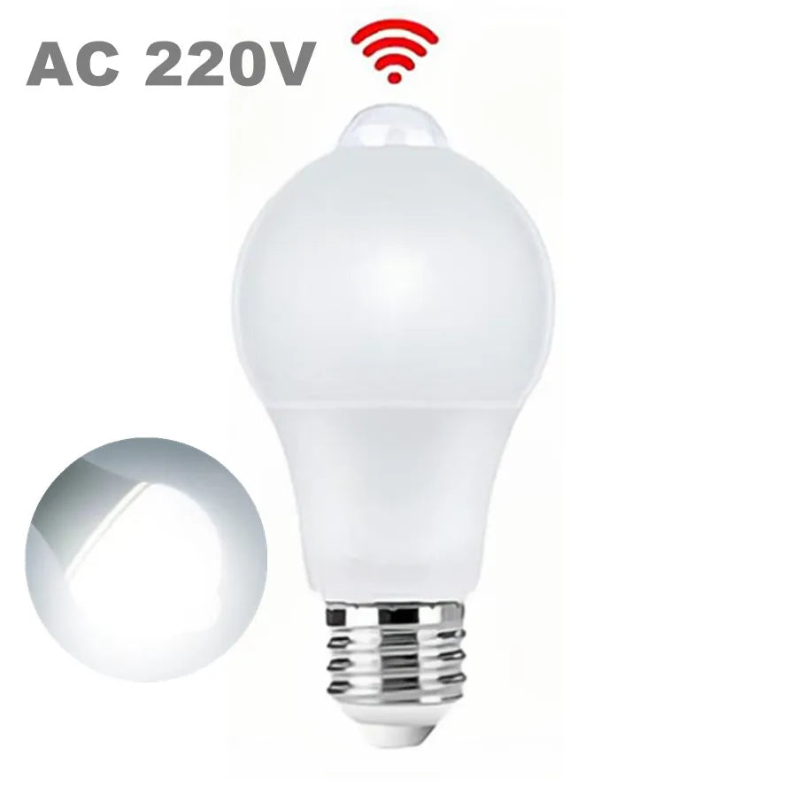 Lâmpada LED E27 de 12 W, 15 W, 18 W e 20 W com sensor de movimento Lâmpada LED PIR com sensor de luz Luz noturna liga/desliga automática para iluminação de estacionamento residencial 85 V-265 V